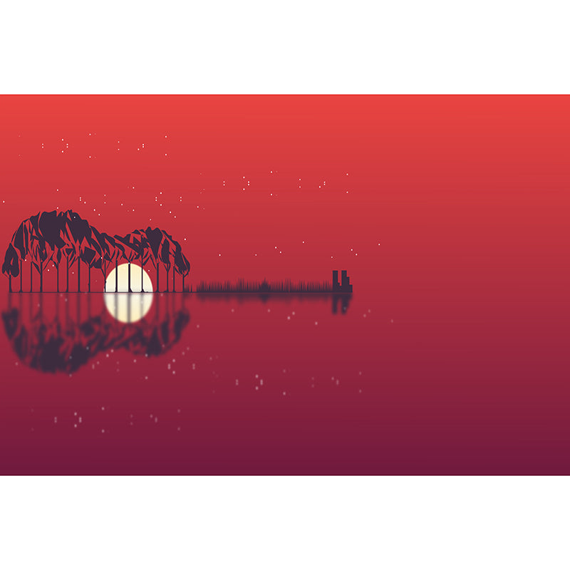 Guitar Musical Instrument Illustration Wall Covering for Sleeping Room, Waterproofing