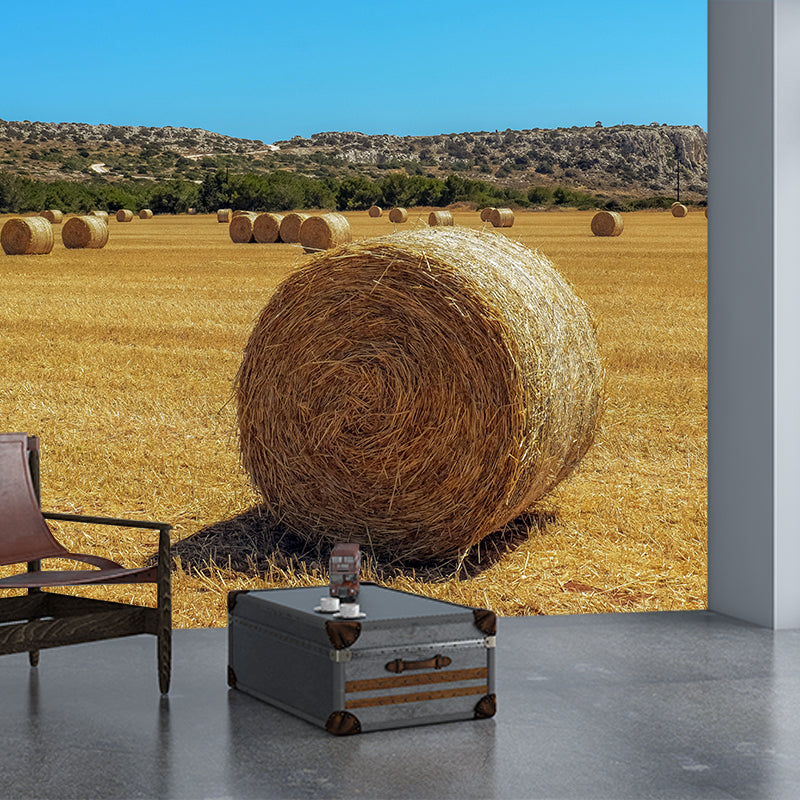 Horizontal Photography Straw Bales Mural Moisture Resistant for Sitting Room