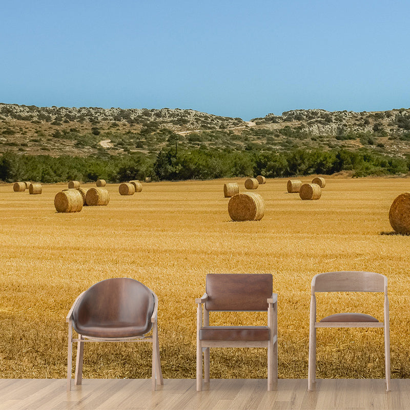 Contemporary Moisture Resistant Straw Bales Mural Wall Covering for Dining Room