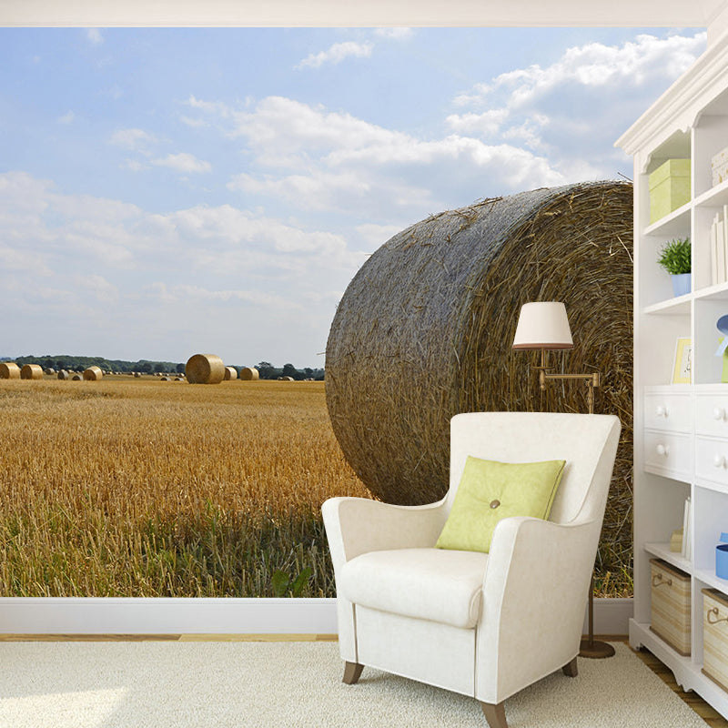 Contemporary Moisture Resistant Straw Bales Mural Wall Covering for Dining Room