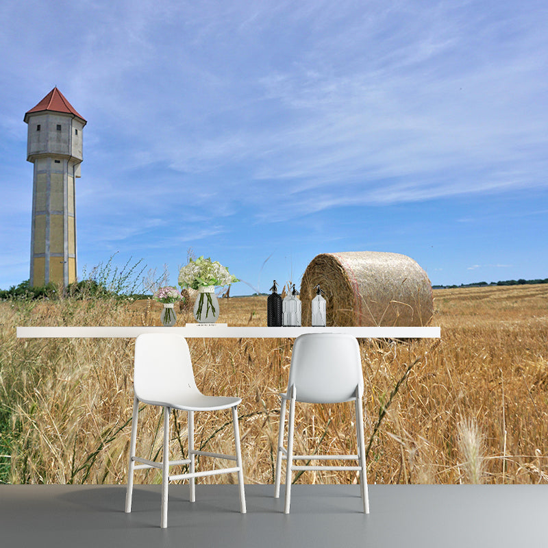 Contemporary Moisture Resistant Straw Bales Mural Wall Covering for Dining Room