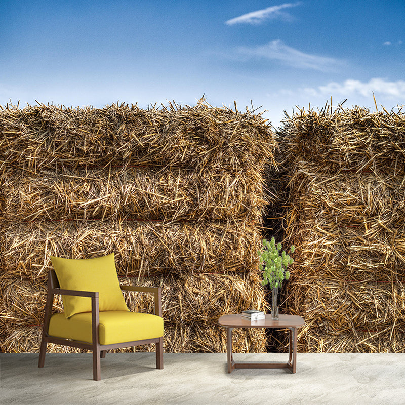 Straw Bales Mural Wall Covering Moisture Resistant for Bedroom Wall Decor