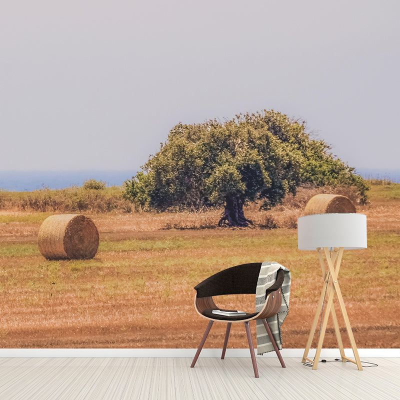 Horizontal Photography Straw Bales Mural Moisture Resistant for Home Decoration