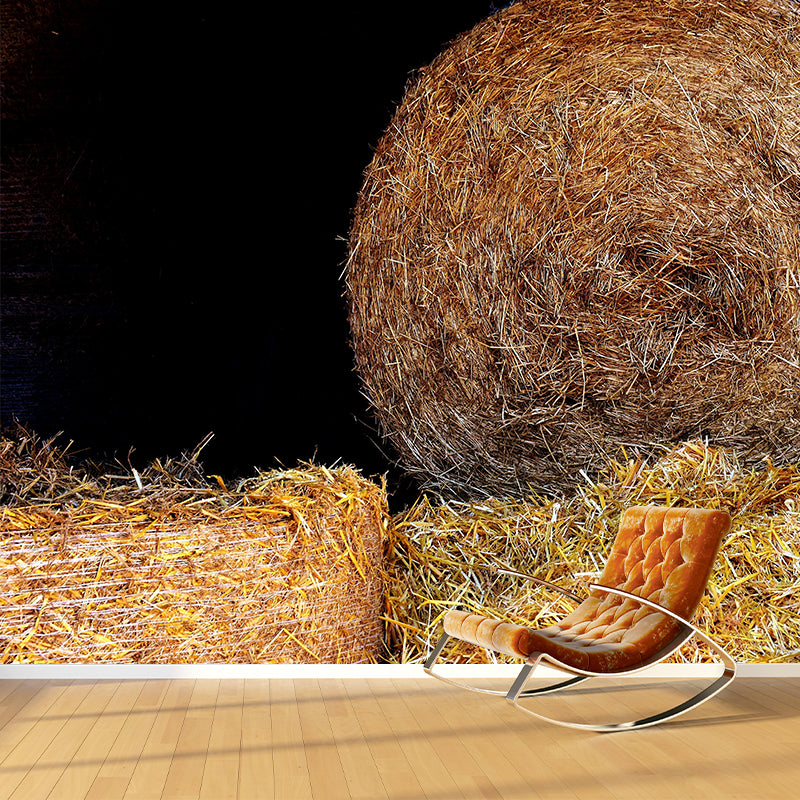 Horizontal Photography Straw Bales Mural Moisture Resistant for Home Decoration