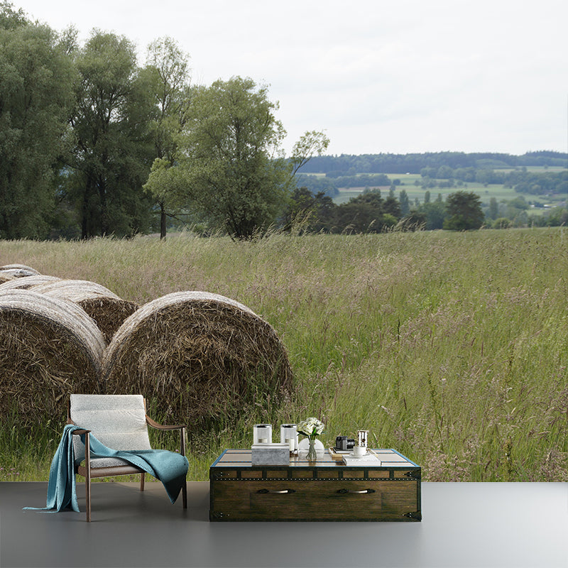 Horizontal Photography Straw Bales Mural Moisture Resistant for Home Decoration