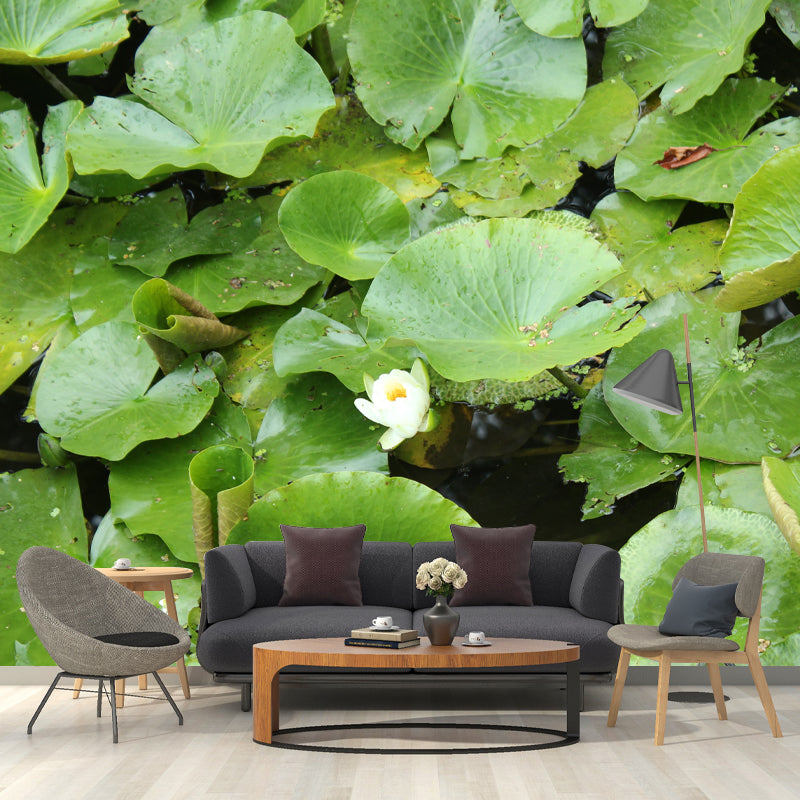 Lotus Leaf Moisture Resistant Mural for Sitting Room, Customized Size Available