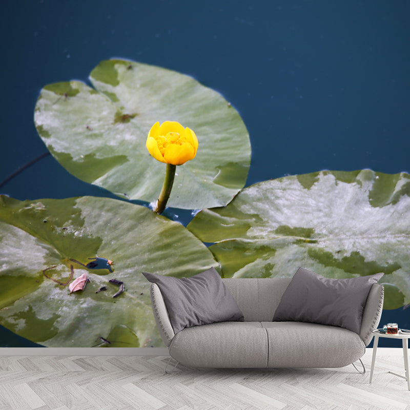 Green Lotus Leaf Full Size Wall Mural for Living Room, Moisture Resistant