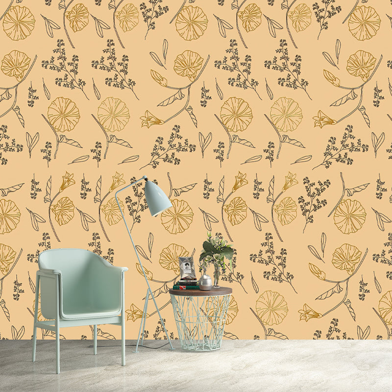 Botanical Illustration Mural Personalized Size Wall Covering for Sleeping Room