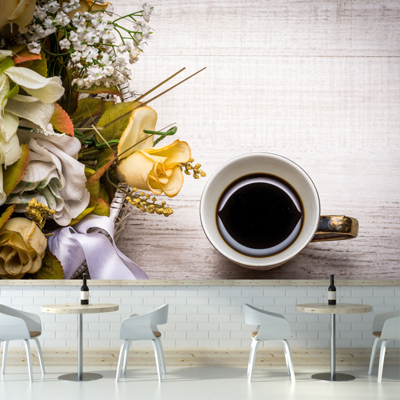 Coffee Contemporary Mural Wallpaper for Coffee Shop, Personalized Size Available