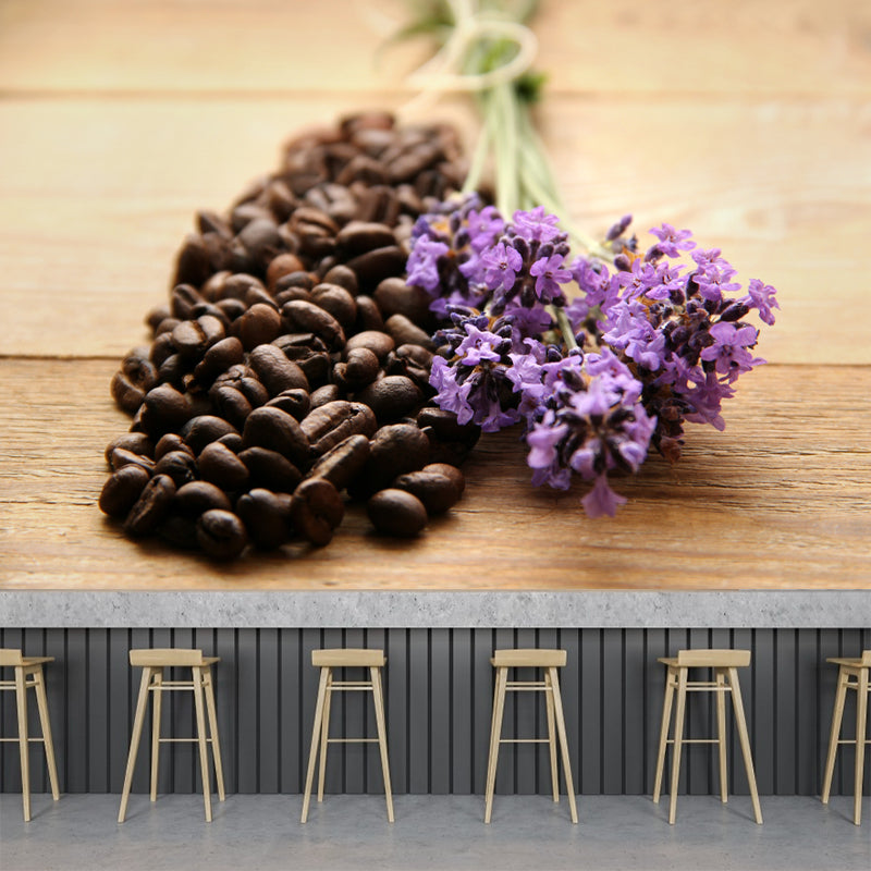 Coffee Beans Mural Wallpaper Stain-Resistant Wall Covering for Coffee Shop