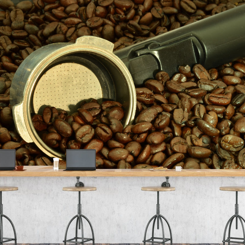 Coffee Beans Mural Wallpaper Stain-Resistant Wall Covering for Coffee Shop