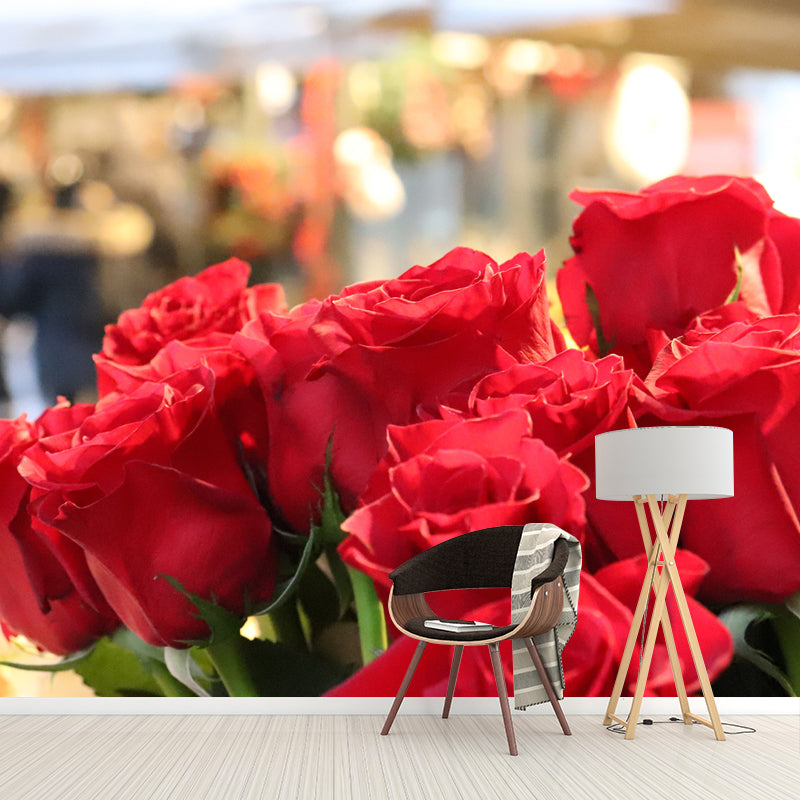 Bright Roses Mural Wallpaper Water-Resistant Wall Covering for Living Room