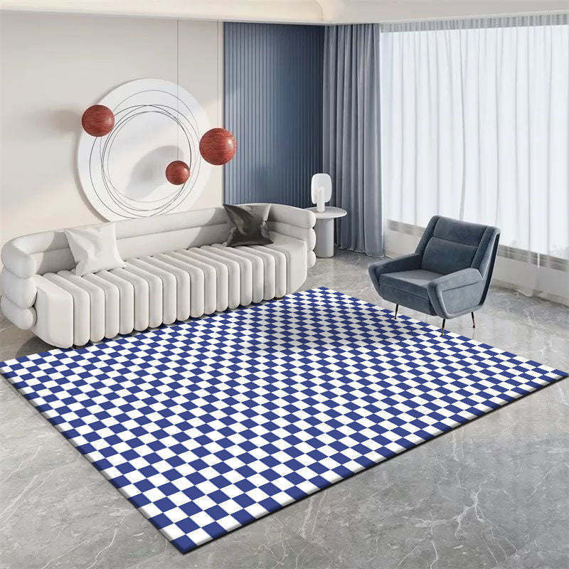 Modern Home Decoration Carpet Plaid Pattern Area Rug Polyester Non-Slip Backing Indoor Carpet