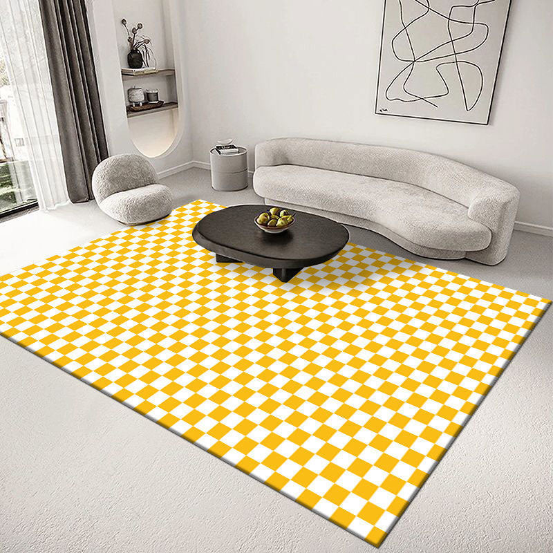 Modern Home Decoration Carpet Plaid Pattern Area Rug Polyester Non-Slip Backing Indoor Carpet