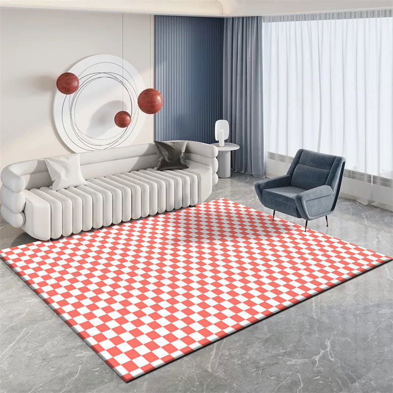 Modern Home Decoration Carpet Plaid Pattern Area Rug Polyester Non-Slip Backing Indoor Carpet