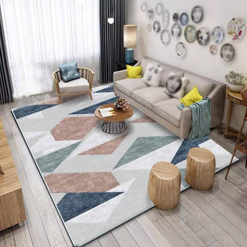 Geometric Indoor Rug Patchwork Modern Area Rug Polyester Living Room Carpet with Non-Slip Backing