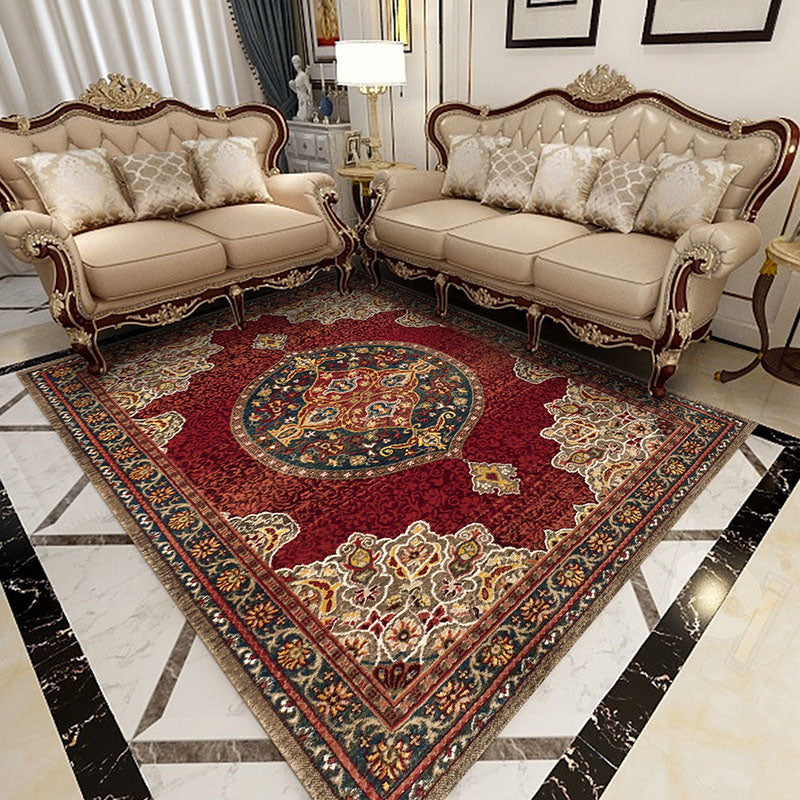 Vintage Medaillon Print Teppich Waschbarer Teppich Polyester Fleckenfestem Teppich für Wohnkultur