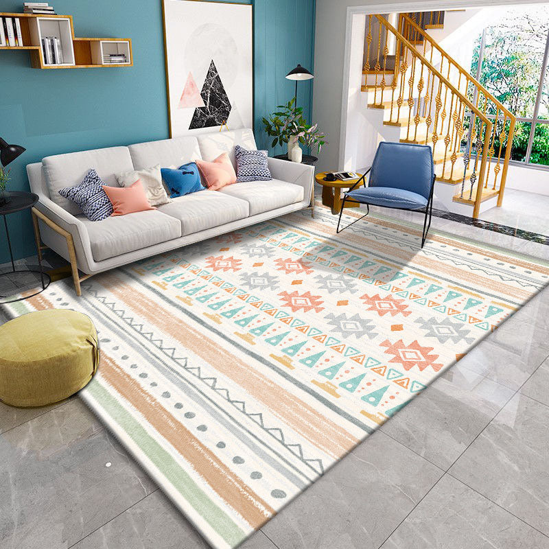 Brown Modern Rug Polyester Geometric Area Rug Non-Slip Backing Carpet for Home Decor