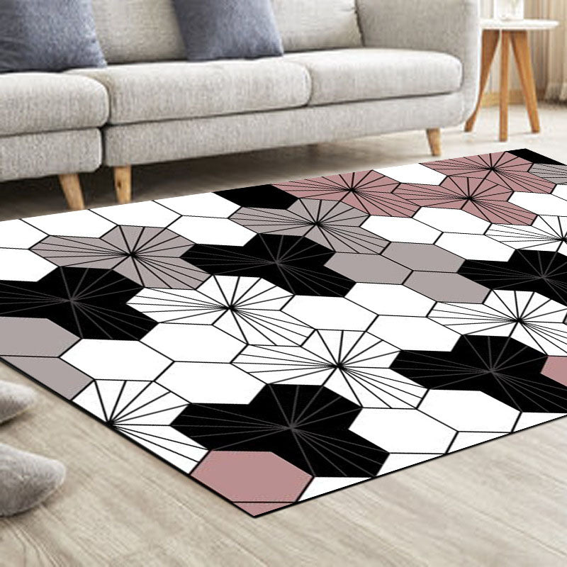 Stylish Pink Modern Rug Geometric Print Polyester Area Carpet Anti-Slip Rug for Home Decor