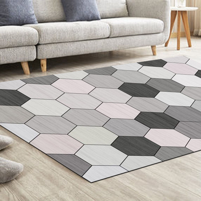 Modern Living Room Area Rug Blue Geometric Pattern Area Carpet Polyester Anti-Slip Rug