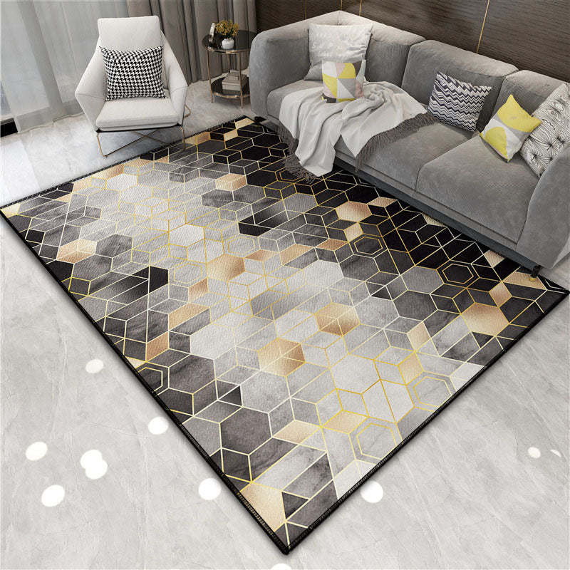 Navy Modern Area Rug Polyester Graphic Non-Slip Backing Rug for Living Room