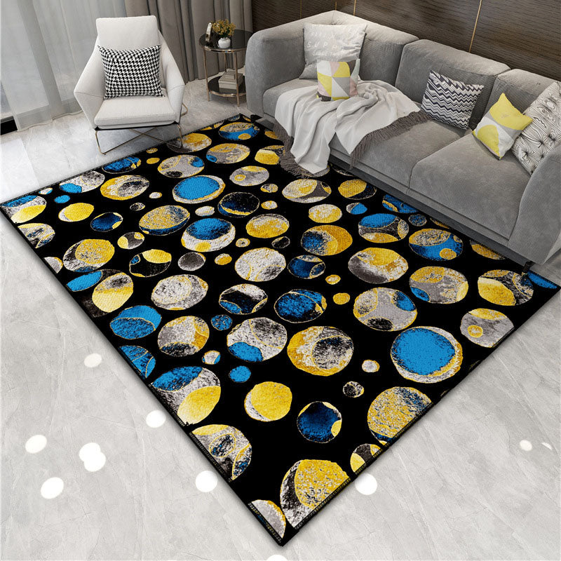 Navy Modern Area Rug Polyester Graphic Non-Slip Backing Rug for Living Room