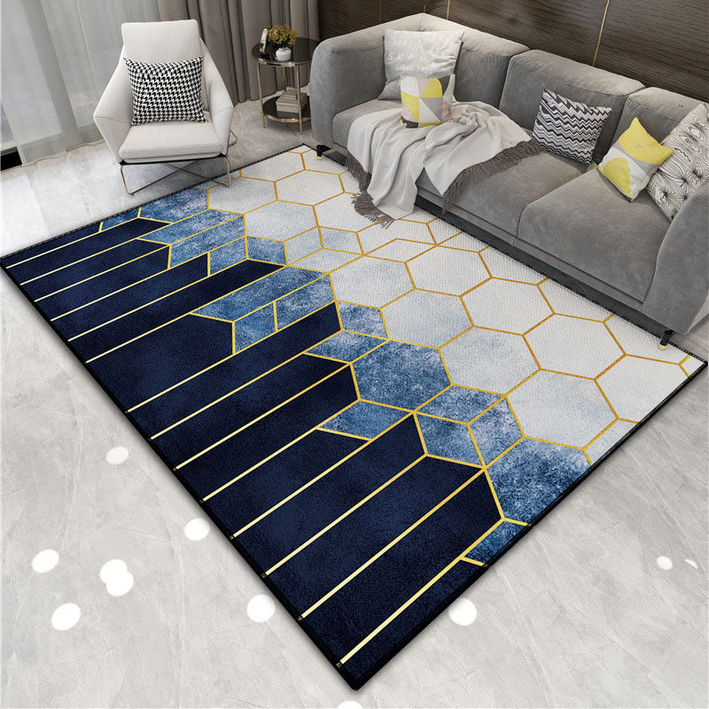 Navy Modern Area Rug Polyester Graphic Non-Slip Backing Rug for Living Room
