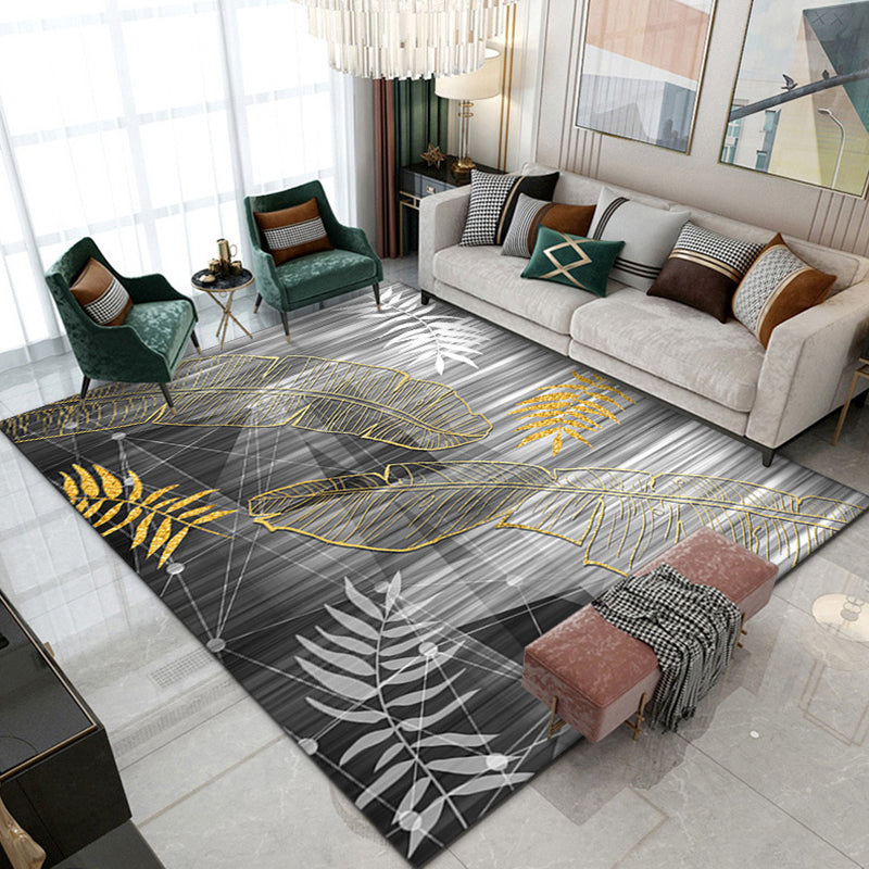 Minimalist Indoor Rug Modern Plant Pattern Carpet Polyester Stain Resistant Area Rug for Living Room