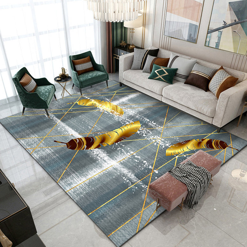 Modern Area Carpet Simple Plant Print Indoor Rug Polyester Stain Resistant Carpet for Home Decor