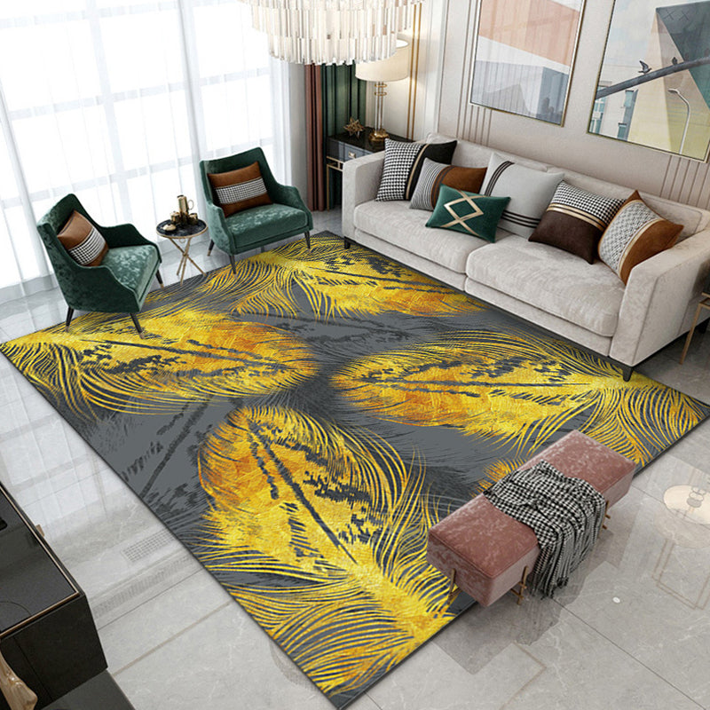 Modern Area Carpet Simple Plant Print Indoor Rug Polyester Stain Resistant Carpet for Home Decor