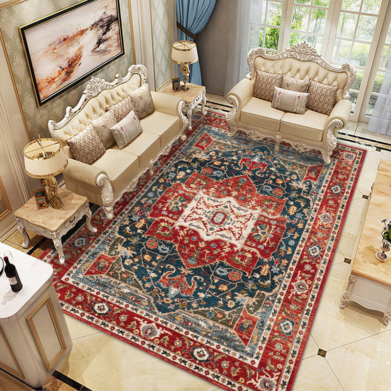 Traditional Moroccan Tile Carpet Polyester Area Rug Stain Resistant Indoor Carpet for Living Room