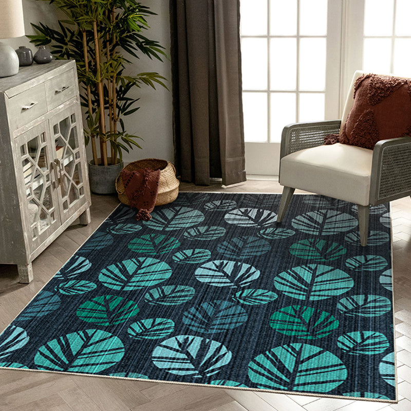 Green Tone Modern Rug Classic Plant Printed Carpet Stain Resistant Area Carpet for Living Room