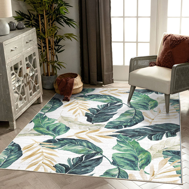 Green Tone Modern Rug Classic Plant Printed Carpet Stain Resistant Area Carpet for Living Room