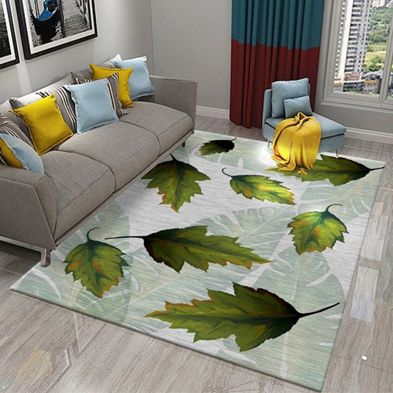 Chic Modern Area Rug Leaf Pattern Polyester Area Carpet Anti-Slip Backing Rug for Living Room