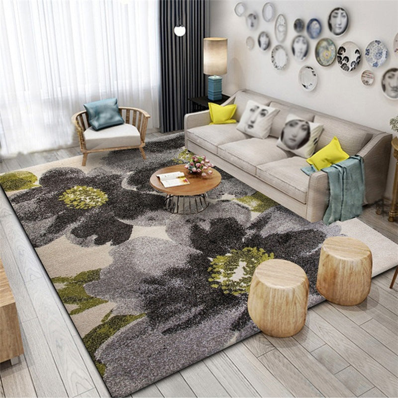 Modern Floral Pattern Area Rug Modern Polyester Area Carpet Non-Slip Backing Rug for Home Decor