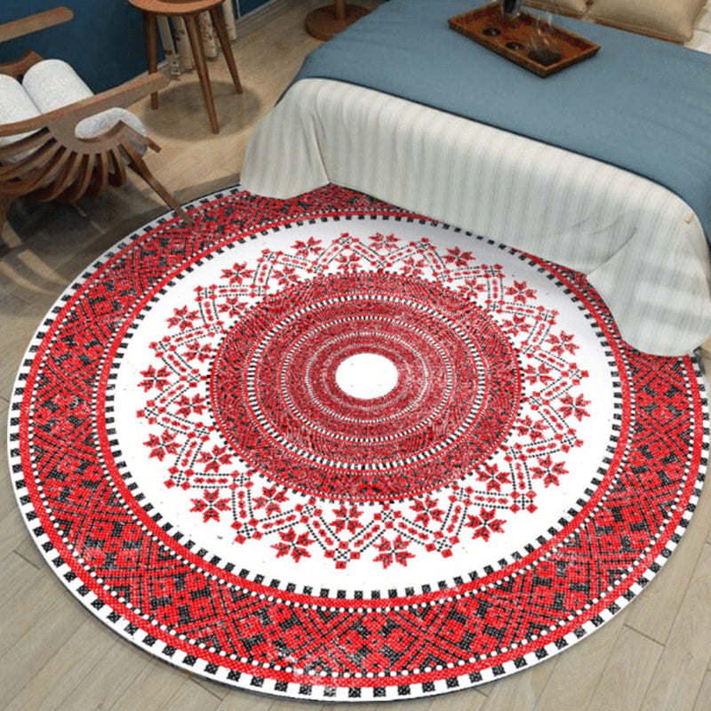 Red Bohemian Rug Polyester Graphic Rug Washable Area Rug for Home Decor