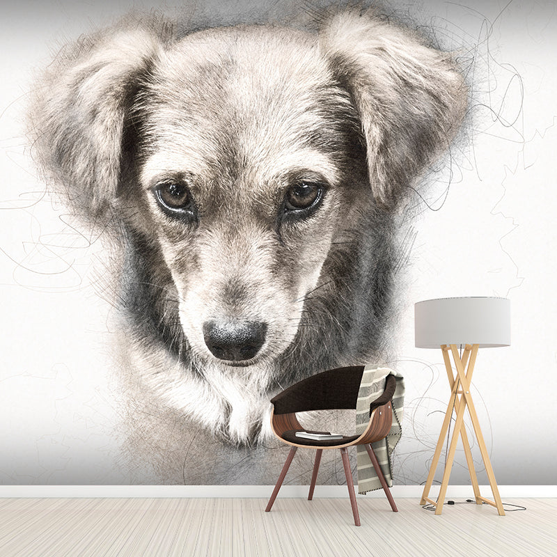 Puppy Dog Moisture Resistant Mural Wallpaper for Sleeping Room, Made to Measure
