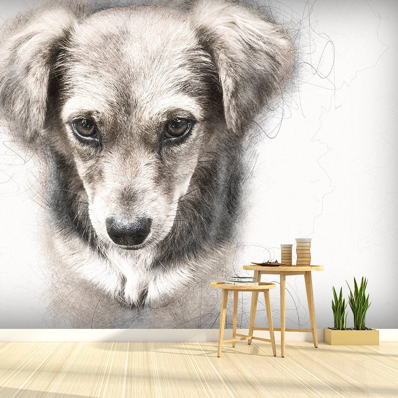 Puppy Dog Moisture Resistant Mural Wallpaper for Sleeping Room, Made to Measure