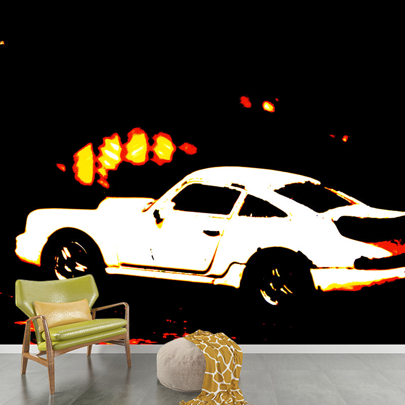 Car Illustration Wall Murals Contemporary Style Wall Art for Boys Bedroom