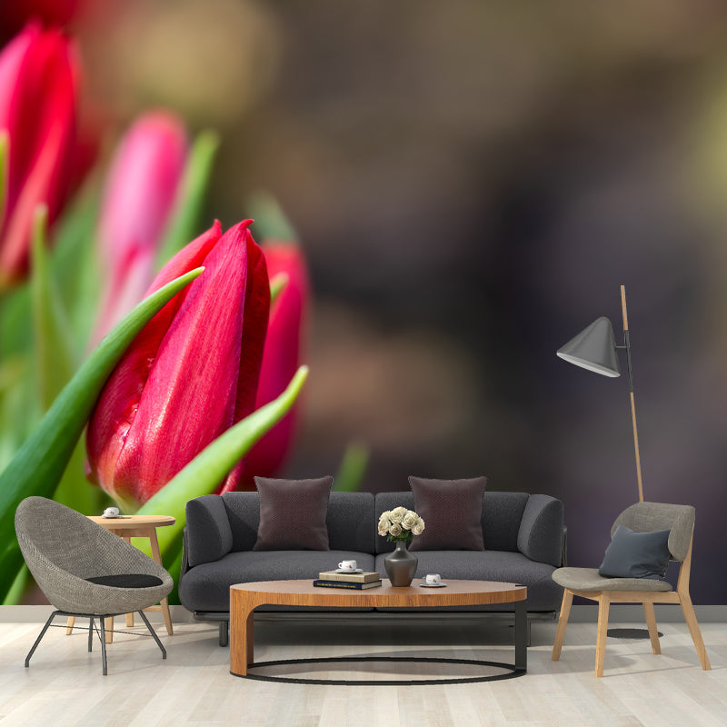 Tulip Minimalism Style Mural Wallpaper for Sleeping Room, Moisture Resistant