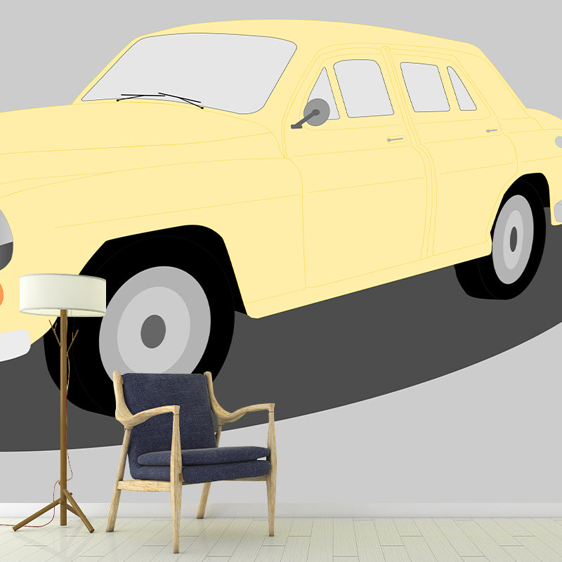 Car Illustration Wall Mural Moisture Resistant Wall Decor for Boys Bedroom
