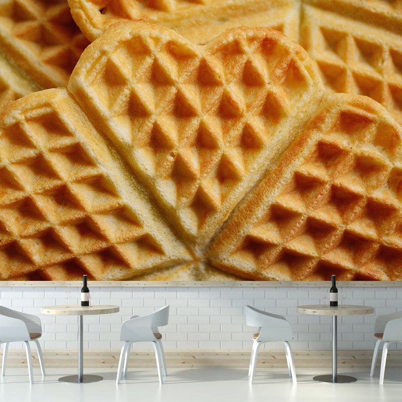 Delicious Waffle Wall Murals Moisture Resistant Wall Decor for Cake Shop