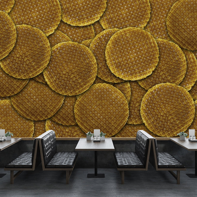 Delicious Waffle Wall Murals Moisture Resistant Wall Decor for Cake Shop