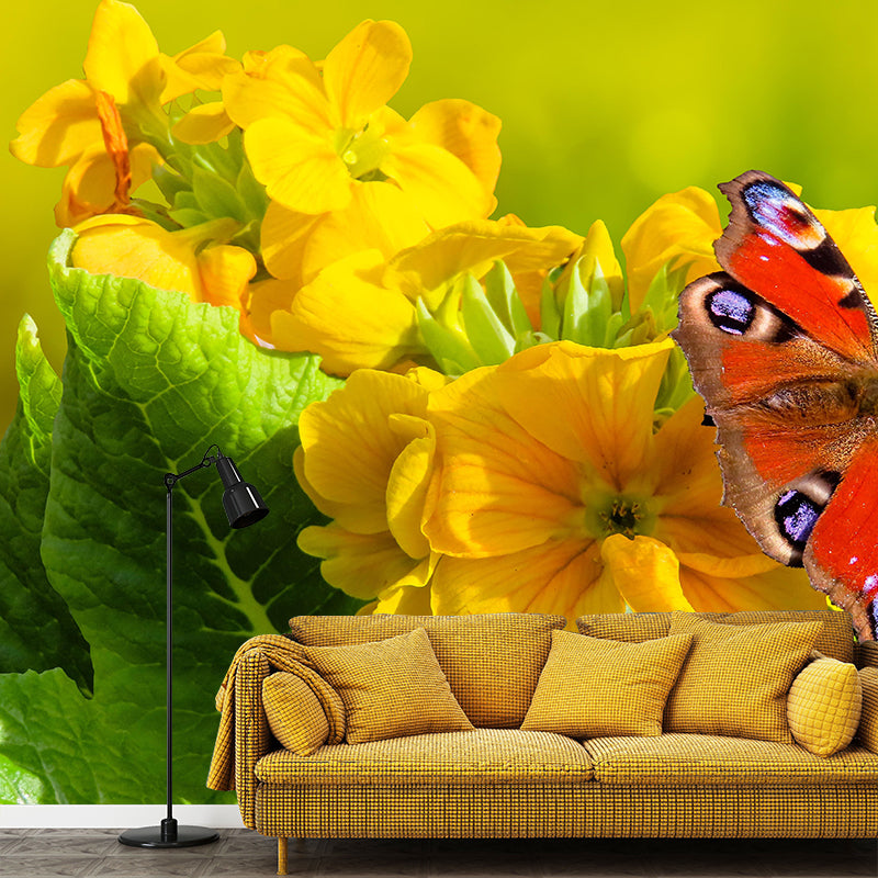 Contemporary Blooming Primrose Mural Wallpaper Environmental for Bedroom