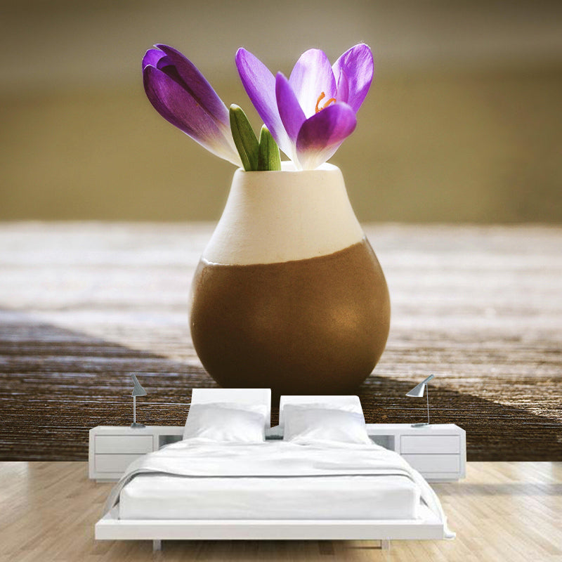 Blooming Saffron Mural Wallpaper Environmental Contemporary for Bedroom