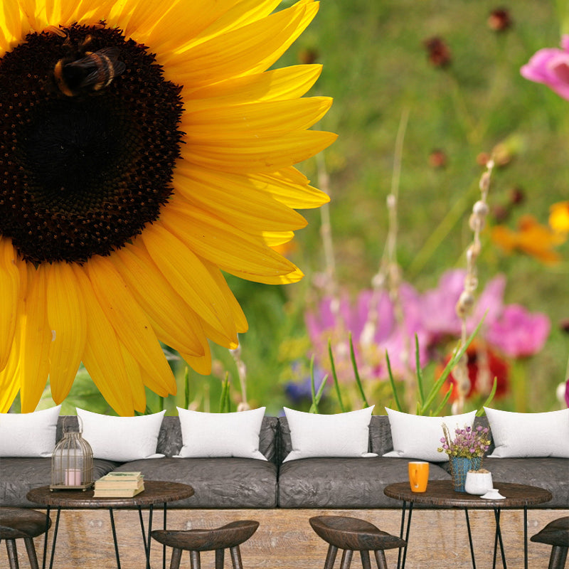 Blooming Sunflower Mural Wallpaper Environmental Contemporary for Bedroom
