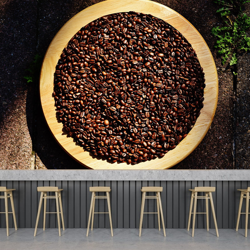 Horizontal Photography Coffee Beans Mural Wallpaper Mildew Resistant for Coffee Shop