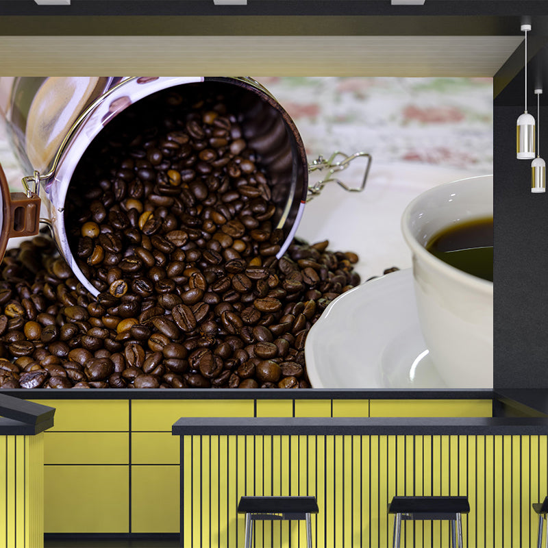Horizontal Photography Coffee Beans Mural Wallpaper Mildew Resistant for Coffee Shop