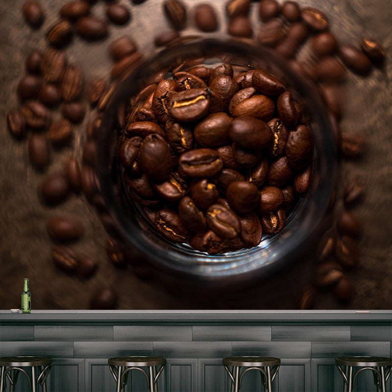Coffee Beans Mural Contemporary Mildew Resistant Wall Covering for Coffee Shop
