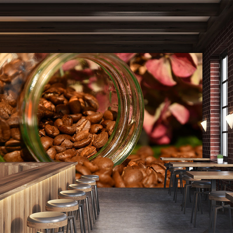 Coffee Beans Mural Contemporary Mildew Resistant Wall Covering for Coffee Shop